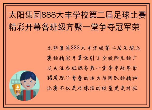 太阳集团888大丰学校第二届足球比赛精彩开幕各班级齐聚一堂争夺冠军荣耀